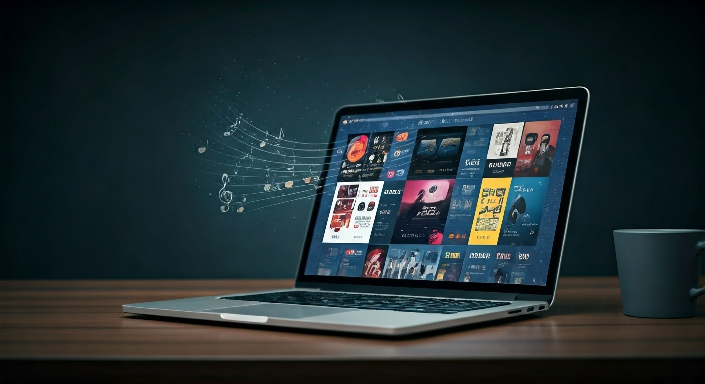 Laptop displaying unblocked music sites